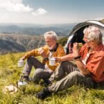 Friends out camping in the mountains